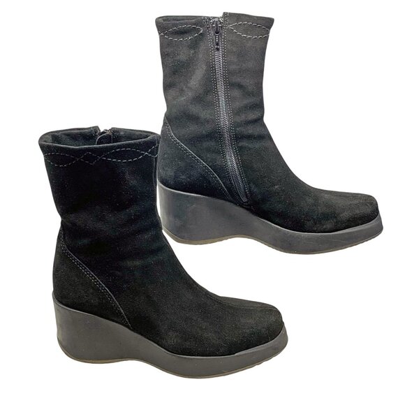 La Canadienne  Orly Black Suede Platform‎ Wedge Waterproof Boots - Picture 7 of 12